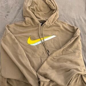Nike Beige Hoodie with Yellow Swoosh